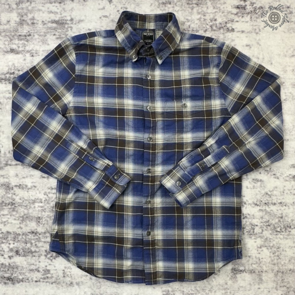 Todd Snyder Blue‎ Brown Plaid Flannel Shirt Men's Medium Long Sleeve